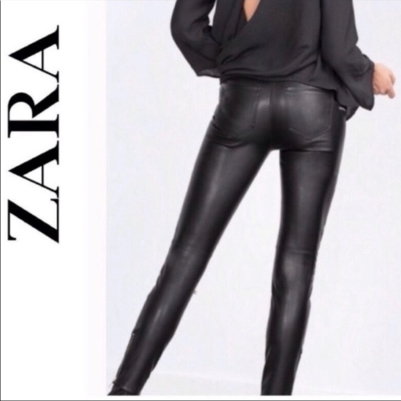 ZARA WOMAN Black Faux Leather Skinny Jeans - Picture 1 of 6